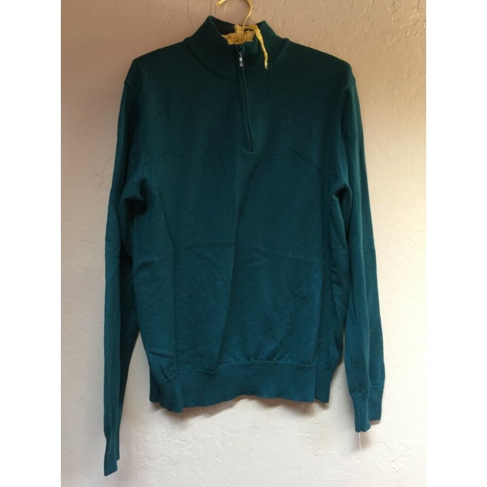 Marco Fiori Mens Medium Merino Extrafine Wool Quarter Zip Sweater Pullover Green